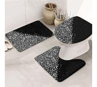 JCAKES Black White Glitter Print 3 Piece Bathroom Rugs Set Luxury 3 Piece Bathroom Rugs Set