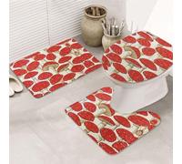JCAKES Red White Mushroom Print 3 Piece Bathroom Rugs Set Luxury 3 Piece Bathroom Rugs Set