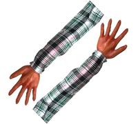 Jcasbdn 2PCS Halloween Hands, 22 Inch Severed Fake Arm with Plaid Cloth Sleeve, Soft Realistic Halloween Body Parts, Scary Props for Haunted House, Costume Party Decor, Style 2