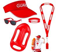 Jcasbdn Baywatch Costume, 5PCS/Set Lifeguard Costume with Lifeguard Hat, Inflatable Float, Wristband, Sunglasses and Whistle for Women Men Beach Pool Cosplay Theme Party