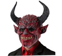 Jcasbdn Devil Mask Scary Realistic Full Face Demon Mask with Ox Horn for Halloween, Masquerade, Cosplay Props, 13.4x14.6 inch