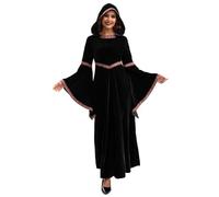 Jcasbdn Medieval Dress for Women Long Sleeve Vampire Dress Embroidery Hooded Renaissance Costume Women for Halloween Party Cosplay L