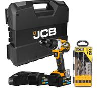 JCB 18BLCD-4-A 18V Brushless Combi Drill 2x 4.0Ah Battery in W-Boxx 136 with 4 Piece Multi Purpose Bit Set