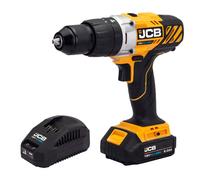 JCB 18V Cordless Combi Drill, 2.0ah Battery & Fast Charger, Variable Speed & Integrated LED Work Light, 16+3 Position Adjustable Torque, 3 Year Warranty