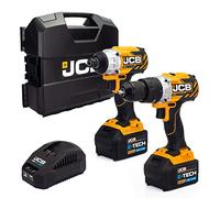 JCB 18V Brushless Cordless Combi Drill & Impact Driver, 2X 5.0Ah Battery, Fast Charger, Variable Speed & LED Light, Belt Clip, 20+3 Position & 13mm Keyless Chuck, Power Tool Case, 3 Year Warranty