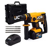 JCB 18V Brushless SDS Rotary Hammer Drill, 4.0Ah Lithium-ion Battery, Fast Charger, Multi-Positional Side Handle & Led Light, in Power Tool Case, 3 Year Warranty