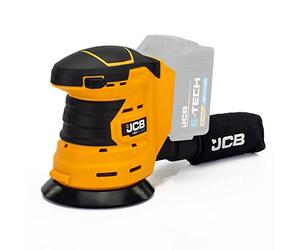 JCB 18V Cordless Random Orbital Sander, Bare Unit, 125mm 5'', Hook and Loop Base, Rubber Grip Over Mould & Dust Collector, 3 Year Warranty
