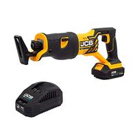 JCB 18V Cordless Reciprocating Saw, 2.0Ah Battery, Fast Charger, Variable Speed & Adjustable Foot Plate, Tool-Free Blade Changing, Powerful with 3 Year Warranty