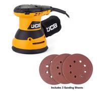 JCB 320W Electric Random Orbital Sander 125mm 5'', 3 x Sanding Sheets, 3m Cable, Variable Speed & Dust Collector, 3 Year Warranty