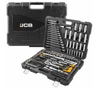 JCB 218 Piece Socket and Tool Set, 3/8'', 1/4'' and 1/2'' Sockets, Bits, Wrenches, and Accessories for Various Heavy-Duty Mechanical and Maintenance Purposes