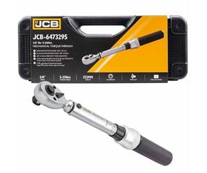 JCB 3/8" Mechanical Torque Wrench 5-25Nm - Precision Adjustable Torque Spanner with Reversible Ratchet, Steel Construction & Carry Case - Bicycle, Motorcycle & Small Engine Maintenance