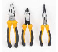 JCB - 3 Piece Pliers Set - Includes 8" Combination, 8" Long Nose, 7" Diagonal Cutters - Safe Grip, Hardened Blades, Chrome Vanadium Steel