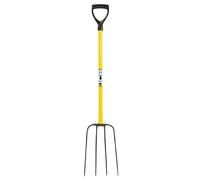 JCB 32'' 4 Prong Professional Manure Fork Made of Heavy Duty Carbon Steel with a Rubber T Handle Professional Site and Gardening Tools
