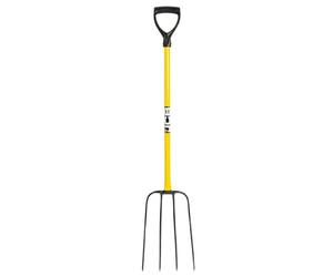 JCB 32'' 4 Prong Professional Manure Fork Made of Heavy Duty Carbon Steel with a Rubber T Handle Professional Site and Gardening Tools