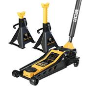 Jcb 3T Low Profile Trolley Jack & Axle Stand Set, 75-505mm Lift Range Twin Pump