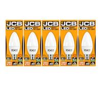 JCB 6w LED B22 Candle Bulbs Bayonet, 40w Incandescent Bulb Equivalent, 470lm, Warm White 3000k, Non Dimmable, LED Bayonet Bulb Candle Light Bulbs, 220-240v. Packs of 5 Units