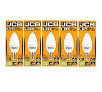 JCB 6w LED E14 Candle Bulbs Small Edison Screw, 40w Incandescent Bulb Equivalent, 470lm, Warm White 3000k, Non Dimmable, LED Small Edison Screw Candle Light Bulbs, 220-240v. Packs of 5 Units