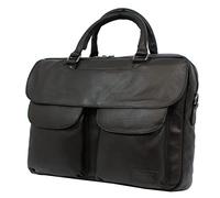 JCB - Genuine Leather Deluxe 16" Laptop Bag | Real Leather Briefcase Business Bag (16" Laptop Bag Dual Pockets, Black)