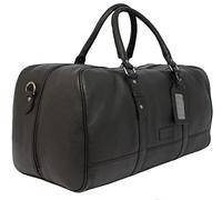 JCB - Genuine Leather Deluxe Holdall | Travel Duffle Bag Large Capacity Real Leather (Large, Black)
