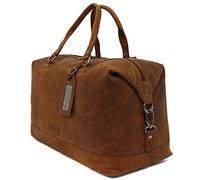JCB - Genuine Leather Deluxe Holdall | Travel Duffle Bag Large Capacity Real Leather (Medium, Tan)