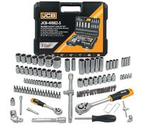 JCB JCB-41082-5 Socket Spanner Set 108 Pieces in Case 1/4 Inch + 1/2 Inch Square Drive CrV Chrome Vanadium Steel Nuts 4-32 mm 2 Ratchets 72 Teeth