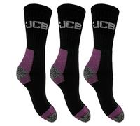 JCB - Ladies Workwear Apparel Socks - Black & Purple - 3 Pack - UK 4-8 EUR 37-43 - Work Boot Socks (3 Pair Pack)