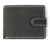 JCB - Mens Genuine Leather Wallets | Tri Fold Button Close Wallet RFID Protected (Black Box, Black)
