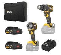JCB Pro 18V 2-Piece Kit, 75Nm Combi Drill, 230Nm Impact Driver, 2X 2Ah Batteries, 4.5A Fast Charger & Carry Case | JCB-18PKIT-1