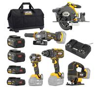 JCB Pro 18V 5-Piece Kit, 160Nm Combi Drill, 230Nm Impact Driver, 185mm Circular Saw, 115mm Angle Grinder, Jigsaw, Batteries, Dual Charger & Tool Bag | JCB-18PKIT-8