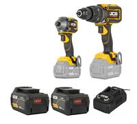 JCB Pro Cordless 160 Nm Combi Drill & 230 Nm Impact Driver 2 5Ah Batteries Charger & Case JCB-18PKIT-3