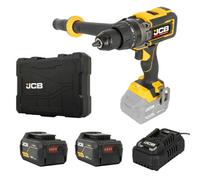 Jcb Pro Cordless Combi Drill Set 2 5Ah Batteries & Charger 18V 160Nm Auxiliary Handle, Brushless, Anti-Kickback & Variable Speed