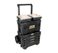 JCB Site System 5-Piece Modular Tool Box Set with Heavy-Duty 9" Wheeled Trolley - Rolling Tool Storage Organiser