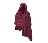 JCBFUME Cowl Hood Scarf Rogue Hood Medieval Cloak Renaissance Costume Men Neck Warmer Hooded Cape Hat Cyberpunk Accessories, Wine Red, One size