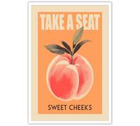 JCCSFF Trendy Take A Seat Sweet Cheeks Posters Funny Pink Abstract Peach Canvas Wall Art Delicious Food Fruits Prints Painting For Home Bedroom Dorm Wall Decor 12x16in Unframed