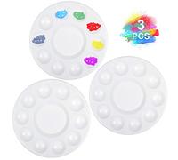 JCF 3 PCS Set Paint Tray Palette 6.7 Inch Plastic Round Palette with 10 Wells and 1 central reservoir for Watercolor Acrylic and Oil DIY Craft Professional Art Painting