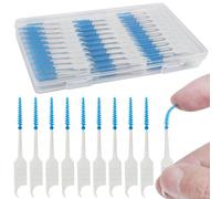 JCF 300 Pieces Interdental Brushes Silicone Dental Floss Sticks Dual-Use Dental Brushes Tooth Gap Brushes Portable Tooth Floss Picks for Braces Oral Cleaning-Blue