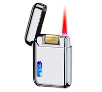JCFHQGHR Metal windproof blue flame lighter, transparent luminous air chamber, compact body, suitable for barbecue, candles, outdoor, men's gift(A)