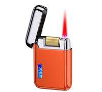 JCFHQGHR Metal windproof blue flame lighter, transparent luminous air chamber, compact body, suitable for barbecue, candles, outdoor, men's gift(C)