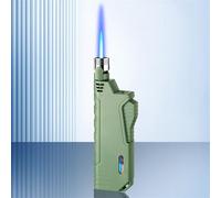 JCFHQGHR Portable windproof blue flame butane lighter, stylish design, refillable, with safety lock and visible air chamber, suitable for barbecue, candles, outdoor, BBQ, the best gift for men(A)