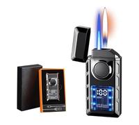 JCFHQGHR Smart voice-activated dual flame lighter, switchable flame, adjustable and refillable, visible air chamber, gift for men and women(E)
