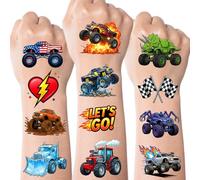 JCFIRE Monster Truck Temporary Tattoos for Kids Boys Age 4-7, Pre-cut Perforated No Scissors Needed, Diggers Construction Car Theme Birthday Party Favors Supplies Decorations Goodie Bag Stuffer
