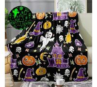 JCGJC Halloween Throw Blanket, Glow in the Dark Blanket, Spooky Ghost & Skull & Pumpkin & Magic Pattern Cozy Fleece Blankets for Bed Couch Sofa(130×150cm)