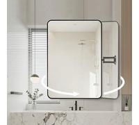 Jcgly Bathroom Corner Mirror, Rectangular Pivot Mirror with Brushed Metal Frame, Swivel Extendable Arm, Large Rotating Tilting Mirrors, Vertical & Horizontal(Black,50x70cm)