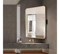 Jcgly Bathroom Corner Mirror, Rectangular Pivot Mirror with Brushed Metal Frame, Swivel Extendable Arm, Large Rotating Tilting Mirrors, Vertical & Horizontal(Gold,50x70cm)