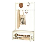 Jcgly Coat Rack Shoe Bench, 2-Tier Open Shoe Rack, Wooden Hall Tree with 2.75 in Thick Padded Seat, for Mudroom, Hallway, Living Room(White,100cm/39in)