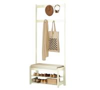 Jcgly Coat Rack Shoe Bench, 2-Tier Open Shoe Rack, Wooden Hall Tree with 2.75 in Thick Padded Seat, for Mudroom, Hallway, Living Room(White,60cm/23.5in)