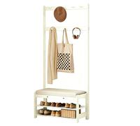Jcgly Coat Rack Shoe Bench, 2-Tier Open Shoe Rack, Wooden Hall Tree with 2.75 in Thick Padded Seat, for Mudroom, Hallway, Living Room(White,80cm/31.5in)