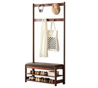 Jcgly Coat Rack Shoe Bench, 2-Tier Open Shoe Rack, Wooden Hall Tree with 2.75 in Thick Padded Seat, for Mudroom, Hallway, Living Room(Brown,60cm/23.5in)