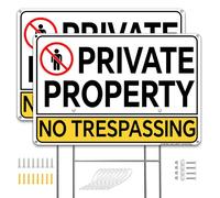 JCHENG SECURITY Aluminium No Trespassing Sign 2pcs 8x12 Inch Yellow Minimalist Sign with Mounting Hardware and Metal Stake for Home Farm Yard Security Warning