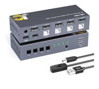 JCHICI KVM Switch Displayport 8K@60Hz, 4 Way DP KVM Switch for 2 Computer Share 1 HD Monitor and USB Keyboard Mouse, with 2 DP Cables & 2 USB Cable